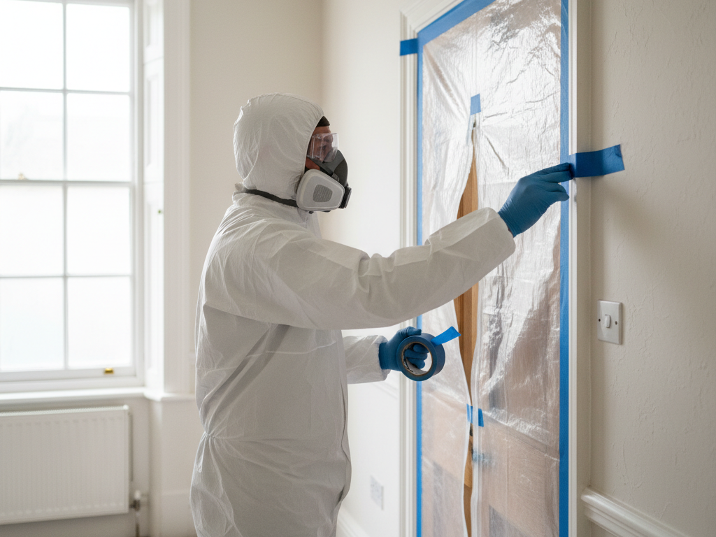Containment sheeting sealing off a work area