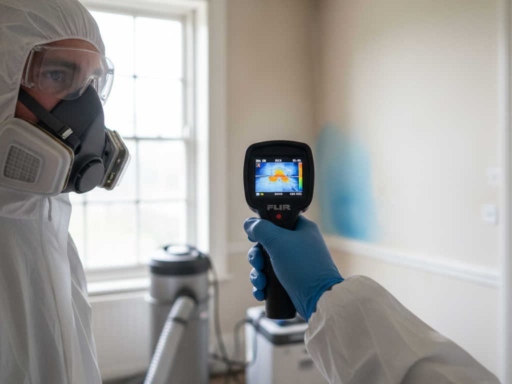 Thermal imaging a damp wall to locate hidden moisture