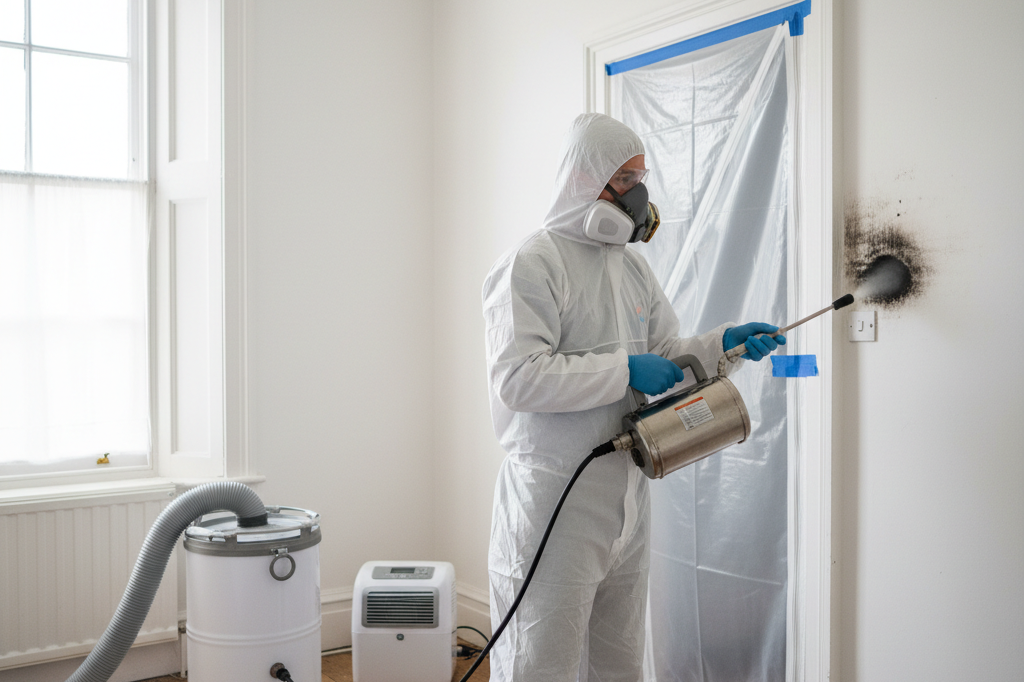 Treating black mould beside a HEPA air scrubber